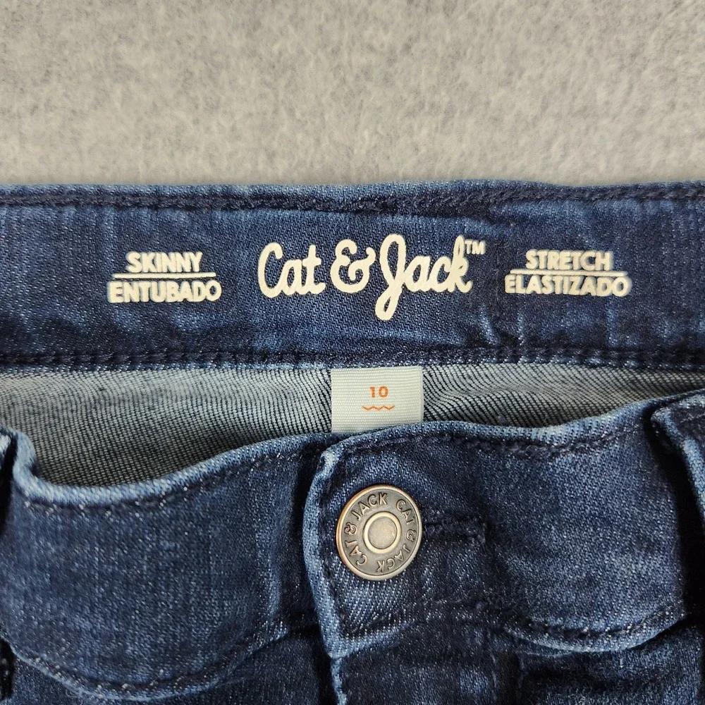 Cat & Jack Jeans‎ Kids 8 Blue Denim Whiskered Cotton Stretch Slim Fit Skinny Leg
